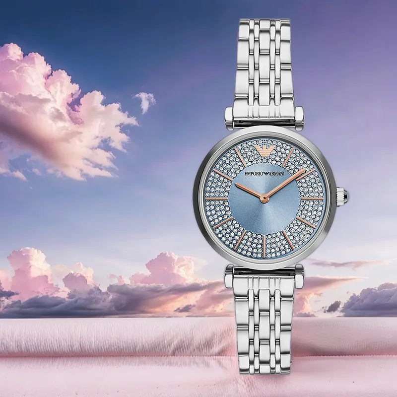 Emporio Armani Gianni T-Bar Light Blue Dial Ladies Watch- AR11594